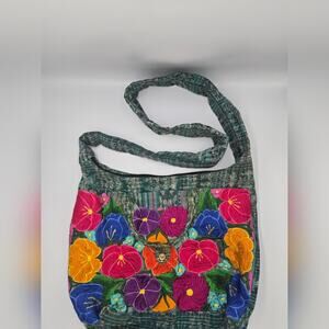 Vintage Embroidered Floral Crossbody Bag Boho Hippie Purse